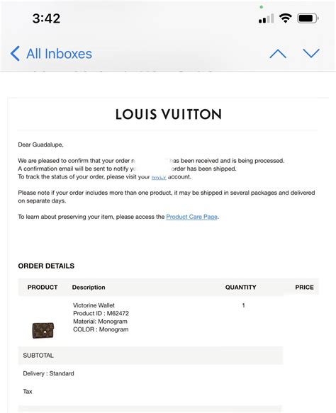 Louis Vuitton online order status